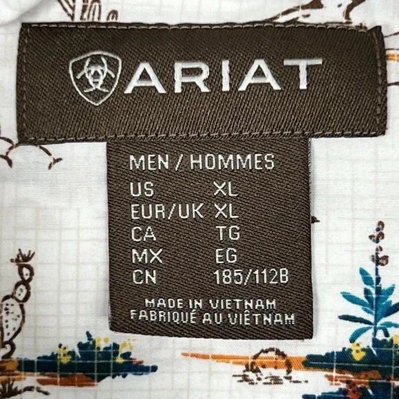 Ariat Krish Shirt Desert Cactus Print Mens XL White Short Sleeve Button Up - Picture 5 of 11